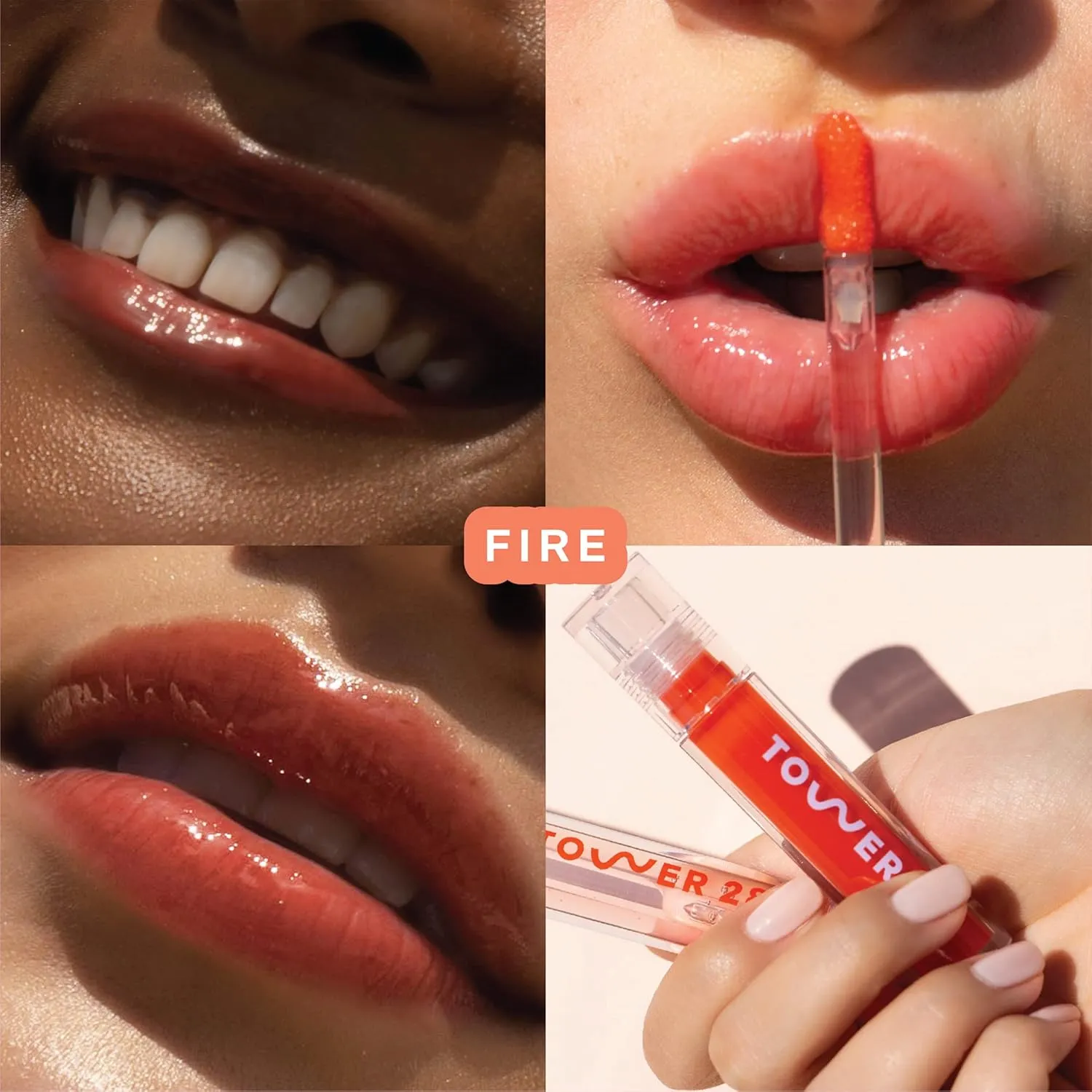 Tower 28 ShineOn Lip Jelly, FIRE, Non-Sticky, Hydrating Vegan Lip Gloss in Sheer Orange, Moisturizing Apricot and Raspberry Seed Oil, Clean, Cruelty Free