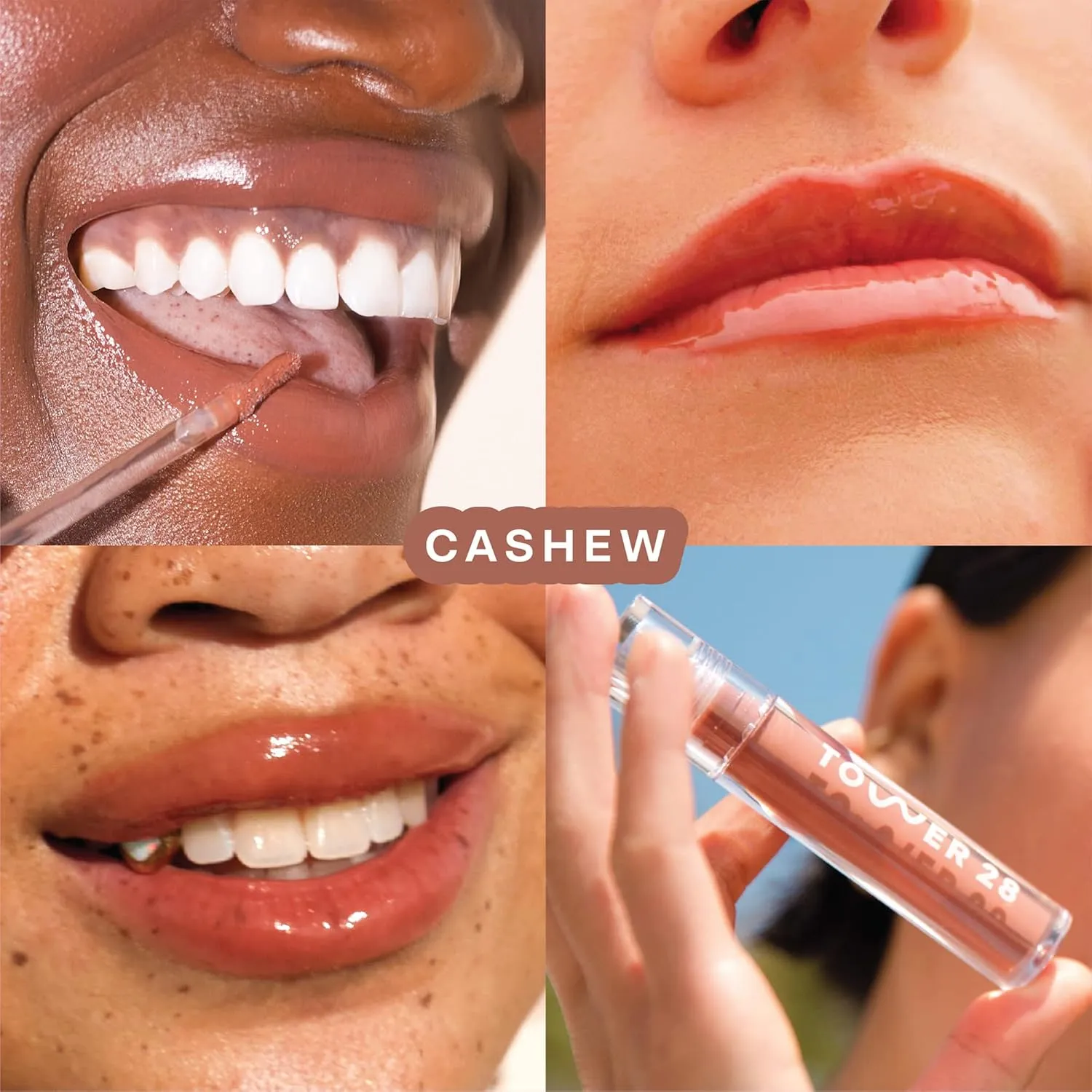 Tower 28 ShineOn Milky Lip Jelly, CASHEW, Non-Sticky, Hydrating Vegan Lip Gloss in Milky Rosy Brown, Apricot and Raspberry Seed Oil, Moisturizing, Clean, Cruelty Free