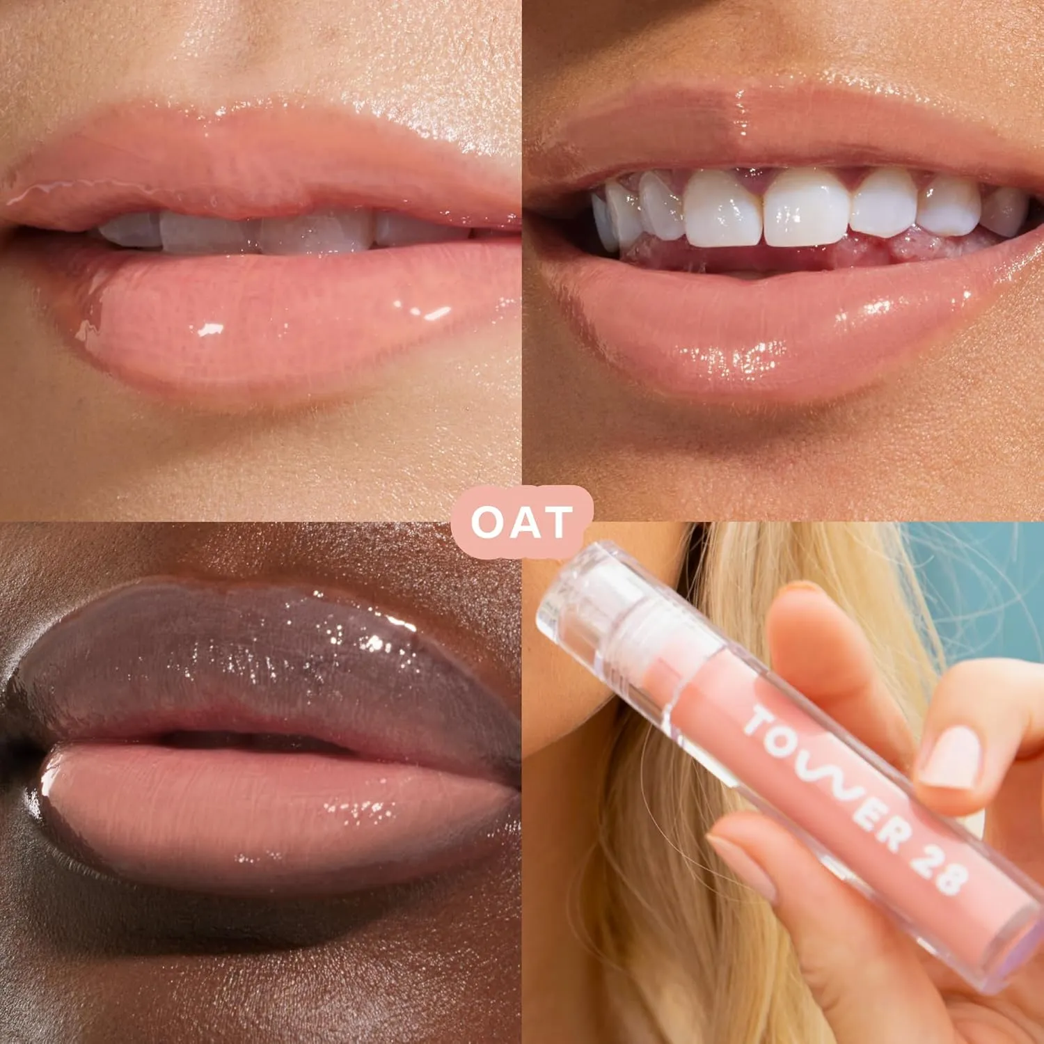 Tower 28 ShineOn Milky Lip Jelly, OAT, Non-Sticky, Hydrating Vegan Lip Gloss in Milky Peachy Pink, Apricot and Raspberry Seed Oil, Moisturizing, Clean, Cruelty Free