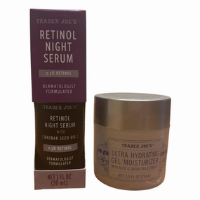 Trader Joe's Retinol Night Serum 0.3% with Baobab Seed Oil and Ultra Hydrating Gel Moisturizer Set, 1 fl oz and 2.5 fl oz