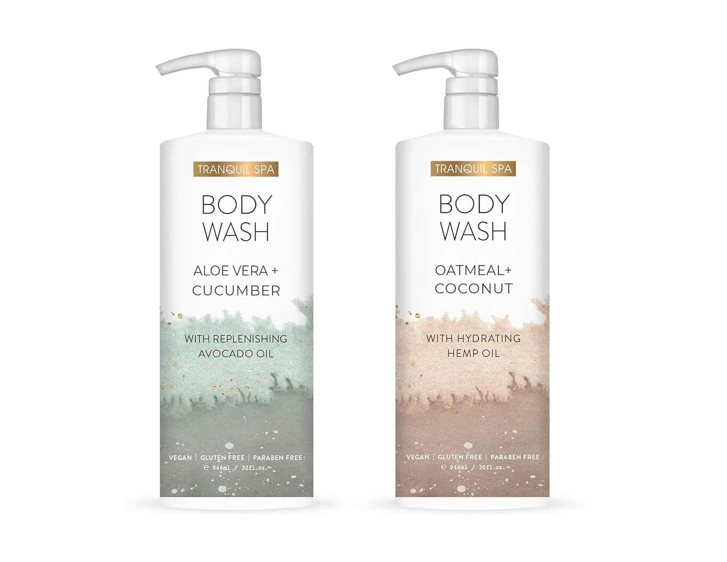 Tranquil Spa Body Wash Duo, Aloe Vera   Cucumber, Oatmeal   Coconut | Two 32oz bottles | Home and Body Company