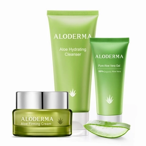 Travel Size Aloe Vera Hydrating Set - 3 Pieces - Cream, Cleanser, Hand Cream