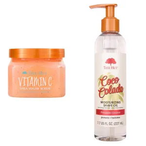 Tree Hut Vitamin C Shea Sugar Body Scrub 18 oz & Bare Coco Colada Shave Oil 7.7 fl oz Skincare Bundle