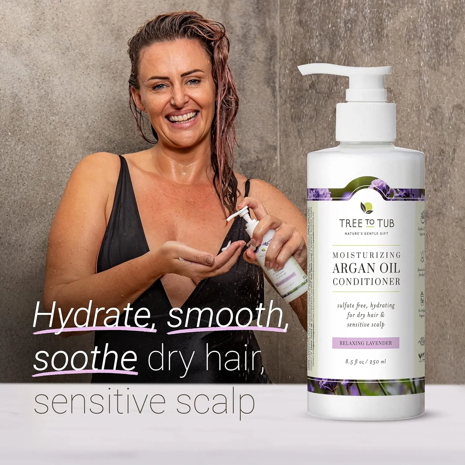 Tree to Tub Hydrating Conditioner for Dry Hair & Scalp - Sulfate-Free Argan Oil & Vegan Coconut Oil Moisturizer with Lavender