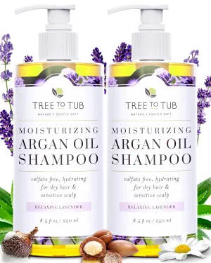 Tree to Tub Lavender Dry Hair Shampoo for Sensitive Scalp - Gentle Hydrating Dry Scalp Shampoo for Women & Men, Moisturizing Sulfate Free Shampoo w/Organic Argan Oil, Chamomile, All Natural Aloe Vera