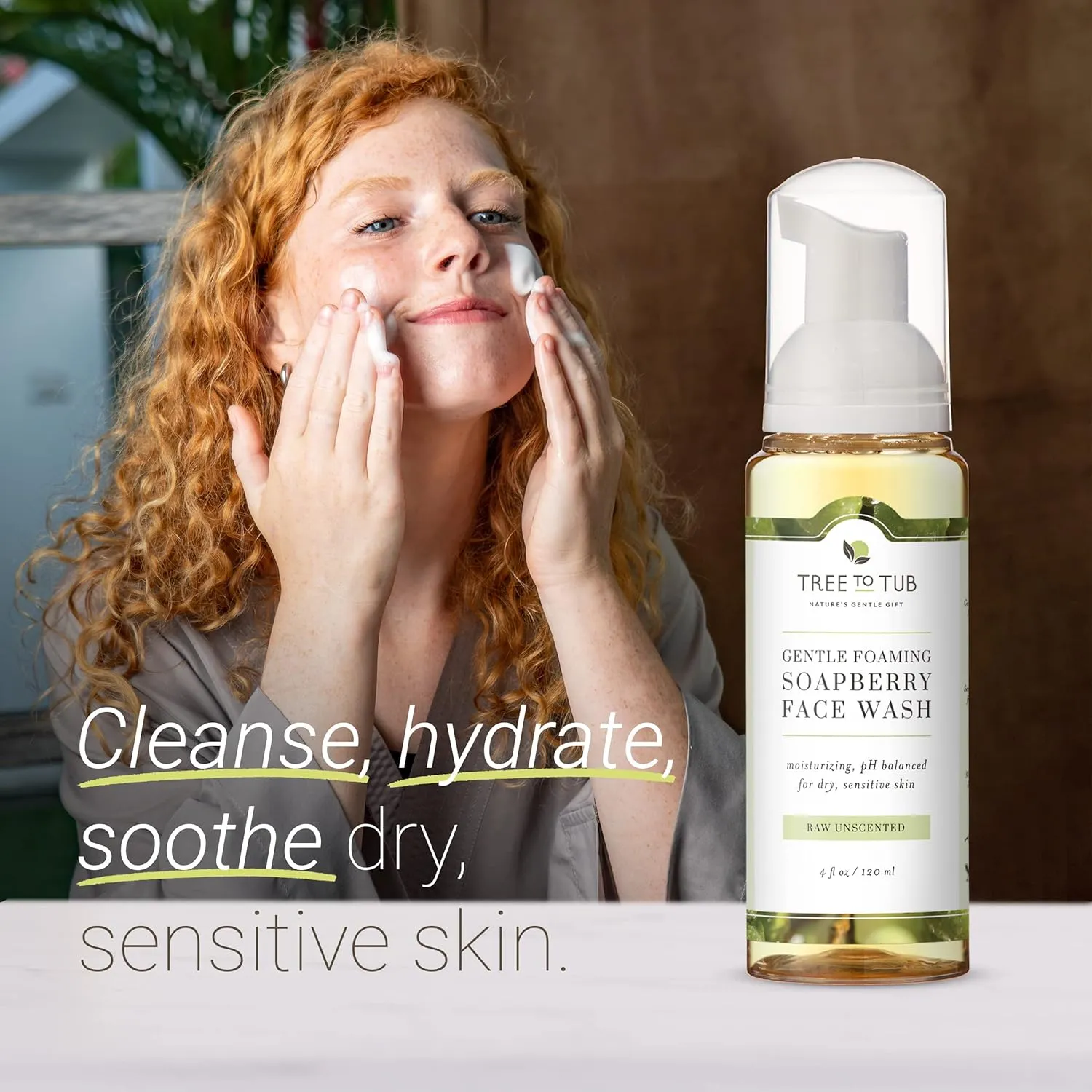 Tree to Tub Sensitive Skin Face Wash for Dry Skin - Fragrance Free Gentle Face Cleanser for Women & Men, Unscented Hydrating Foaming Facial Cleanser, Daily Face Soap w/All Natural Organic Aloe Vera