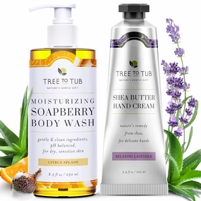 Tree to Tub Citrus Body Wash for Dry Skin Sensitive Skin & Shea Butter Hand Cream for Dry Cracked Hands - pH Balanced Moisturizing Body Wash & Moisturizing Sensitive Skin Hand Lotion for Women & Men