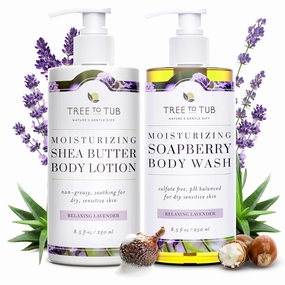 Tree To Tub Lavender Shea Butter Body Lotion for Dry Skin & Lavender Body Wash for Sensitive Skin and Dry Skin - Moisturizing Sensitive Skin Lotion & pH Balanced Moisturizing Body Wash for Women & Men