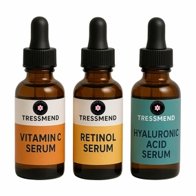 TressMend Facial Serums Kit - Brightening, Hydrating, Pore Minimizer Face Serums with Vitamin C, Retinol, Hyaluronic Acid. Niacinamide and Glutathione
