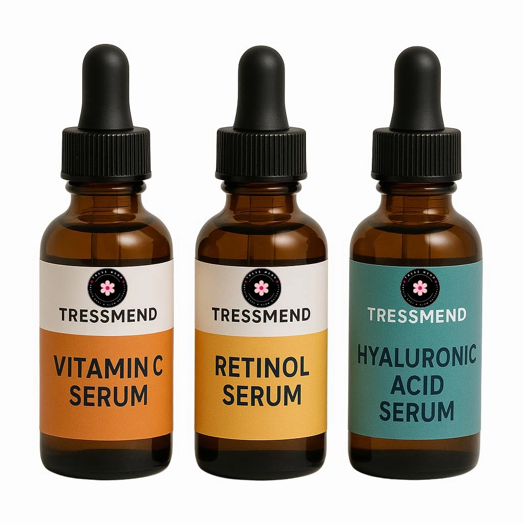 TressMend Facial Serums Kit - Brightening, Hydrating, Pore Minimizer Face Serums with Vitamin C, Retinol, Hyaluronic Acid. Niacinamide and Glutathione