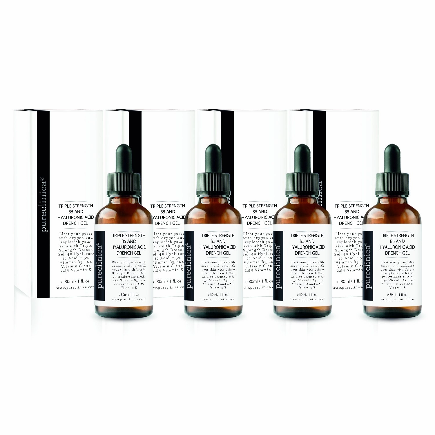 Triple Strength B5 (6.5%) and Hyaluronic Acid (4%) Drench Gel (w/Vit C 10% and E 2.5%) – 30ml / 1 fl oz (4 bottles)