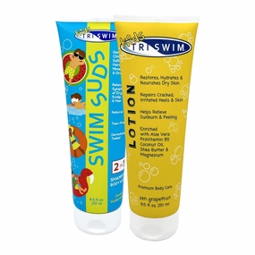 TRISWIM Kids Swim Suds & Lotion Set 8.5 fl oz each | Natural Tear-Free 2-in-1 Kids Swim Shampoo Chlorine Removal Body Wash & Hydrating Lotion Set | Gentle Chlorine Out Solution