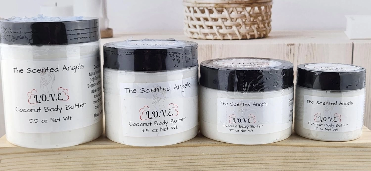 TSA Handmade Whipped Coconut Love Body Butter Cream, Luxury Body Lotion for Dry Skin, Daily Moisturizing Vitamin E, Meadowfoam Seed Oil, and Jojoba Oil, Mothers, Fathers, Women, Men, Teens, 3.5 oz Jar