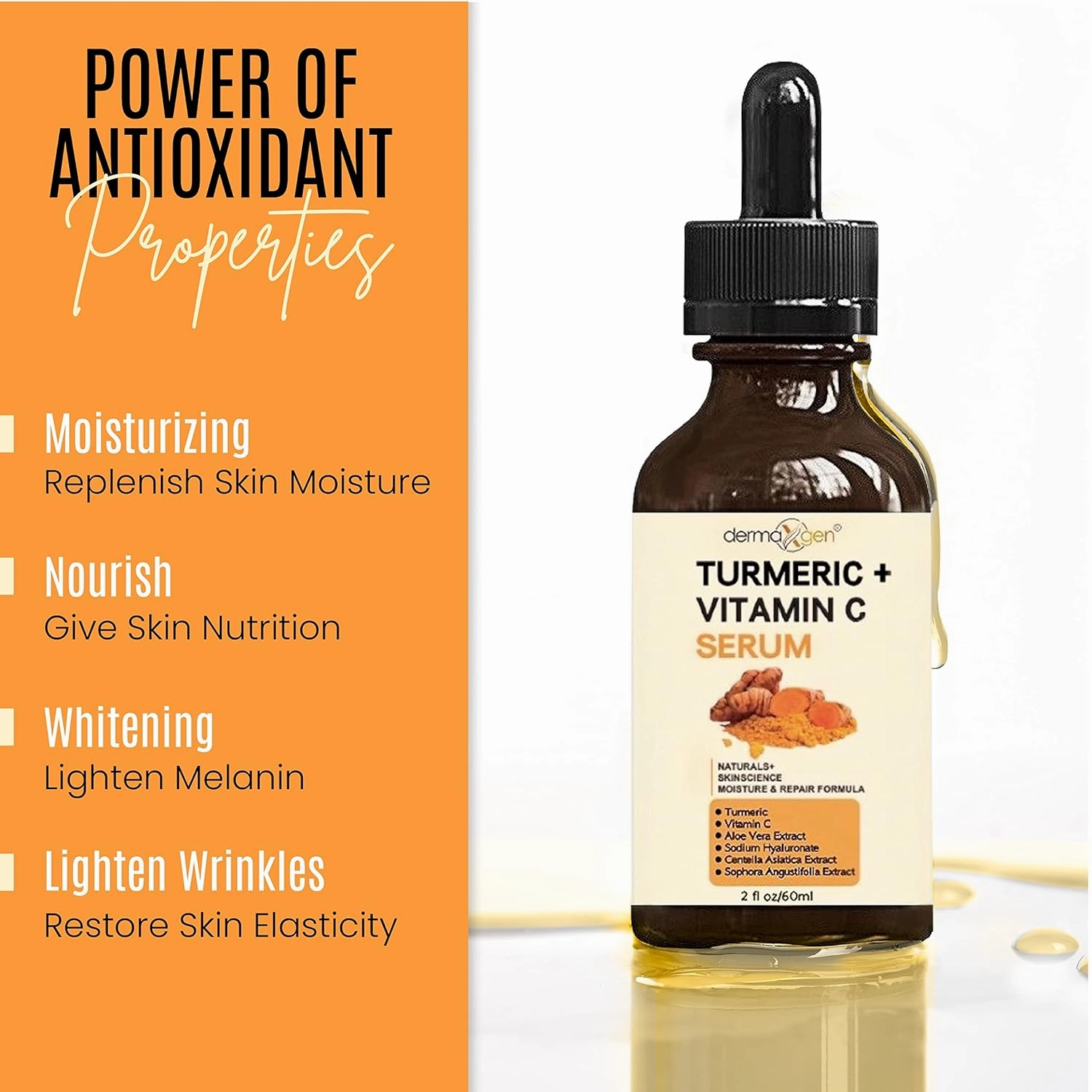Turmeric Serum for Face   Glow-Boosting Vitamin C Serum - Organic Moisturizer for Acne, Dark Spots & Clear Skin -Boosts Hydration for Dry & Tired Skin - Anti-Aging Formula for Glowing Skin - 2 FL OZ