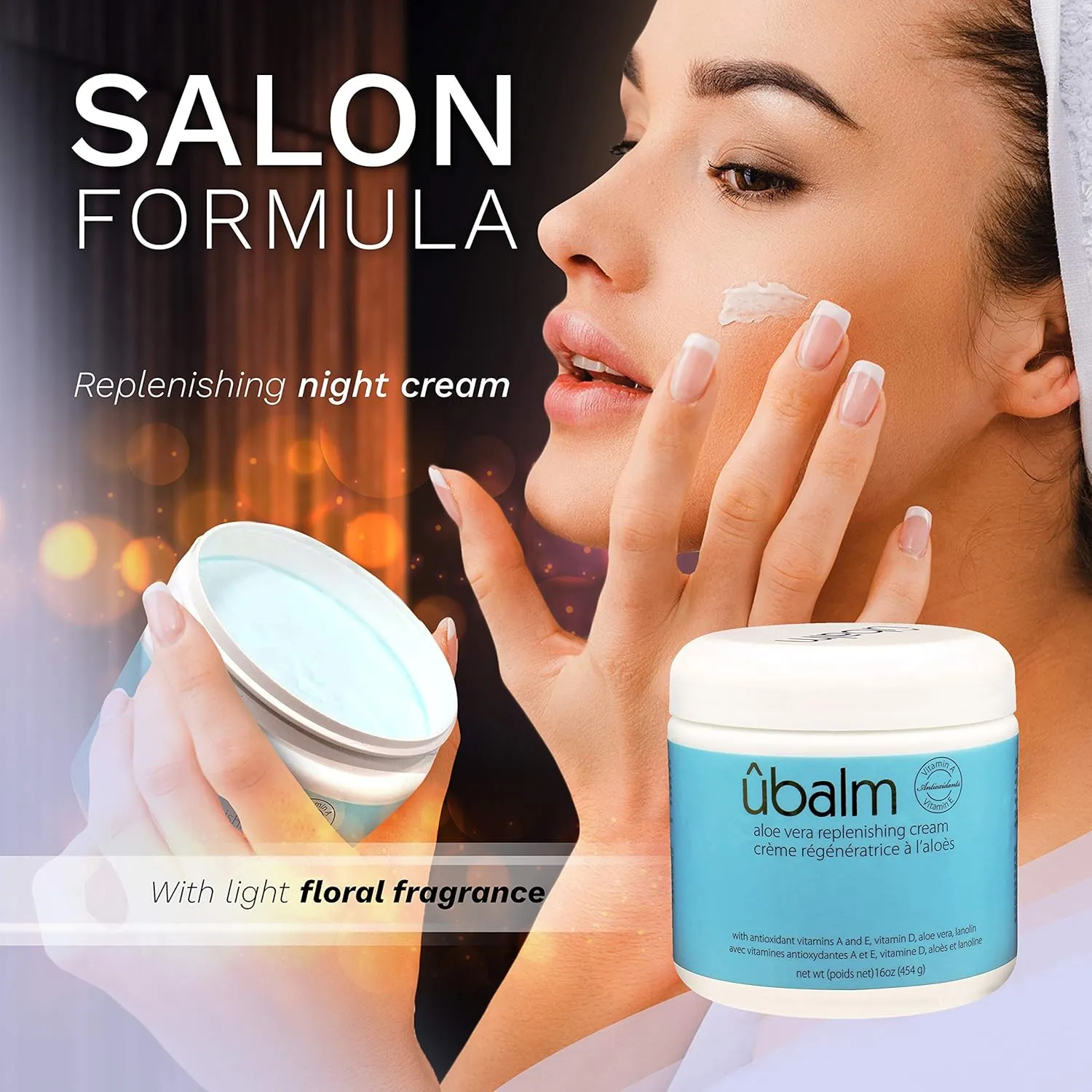 ubalm Blue - Salon Formula Aloe Vera Replenishing Night Cream With Light Floral Fragrance (16 fl oz) by makers of Original Udder Balm