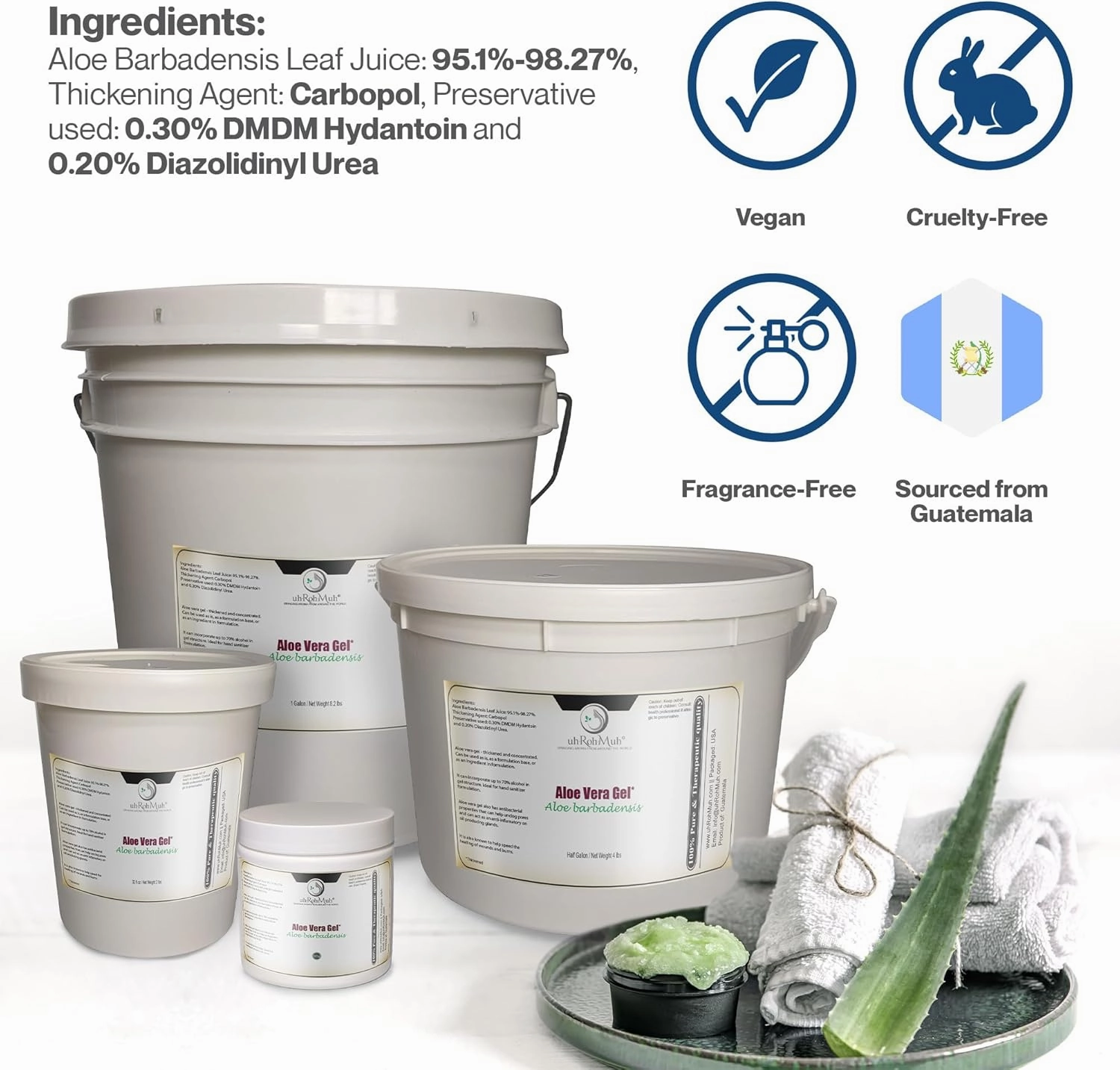 uh*Roh*Muh 100% Pure Aloe Vera Gel - Thick, Natural Aloe Vera Gel for Face, Hair & Skin | Aloe Gel Sourced from Guatemala & Packaged in USA 1Gal (Net Wt: 3.7 kg / 8.2 lbs)