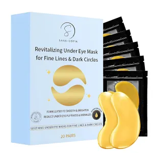 Under Eye Masks - Hydrating Eye Patches for Puffy Eyes & Wrinkles - Anti-Aging, Brightening, Vegan & Clean Beauty - Reduce Undereye Bags & Dark Circles for Women & Men - 20 Pairs (Gold)