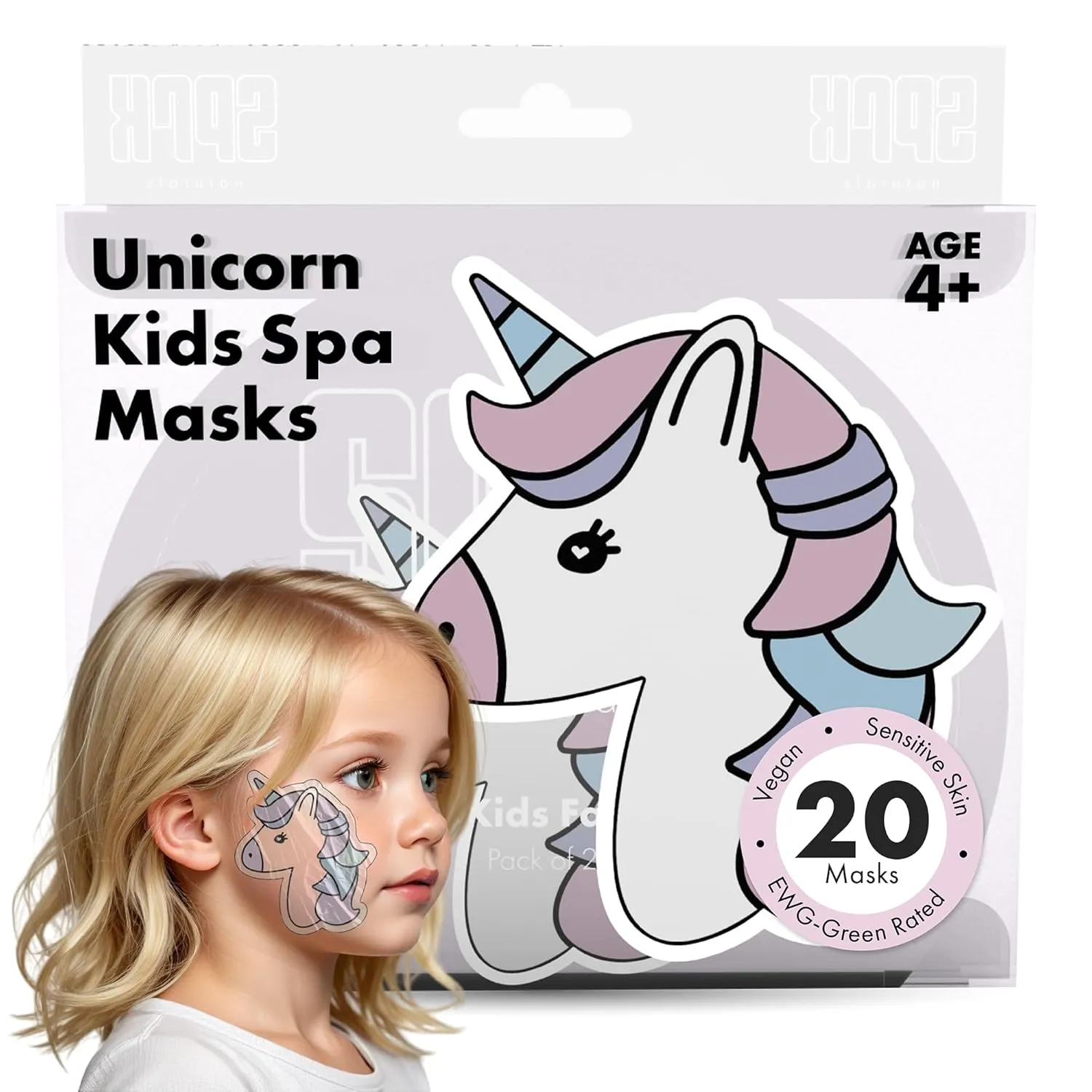 Unicorn Kids Face Masks Skincare Set(20pcs), Organic, Vegan & Kid Safe Skin Care Ages 4 , Cute Animal Sheet Masks for Girls, Spa Day, Sleepover, Slumber Party Favors, Stuffs and Gifts for Little Girls