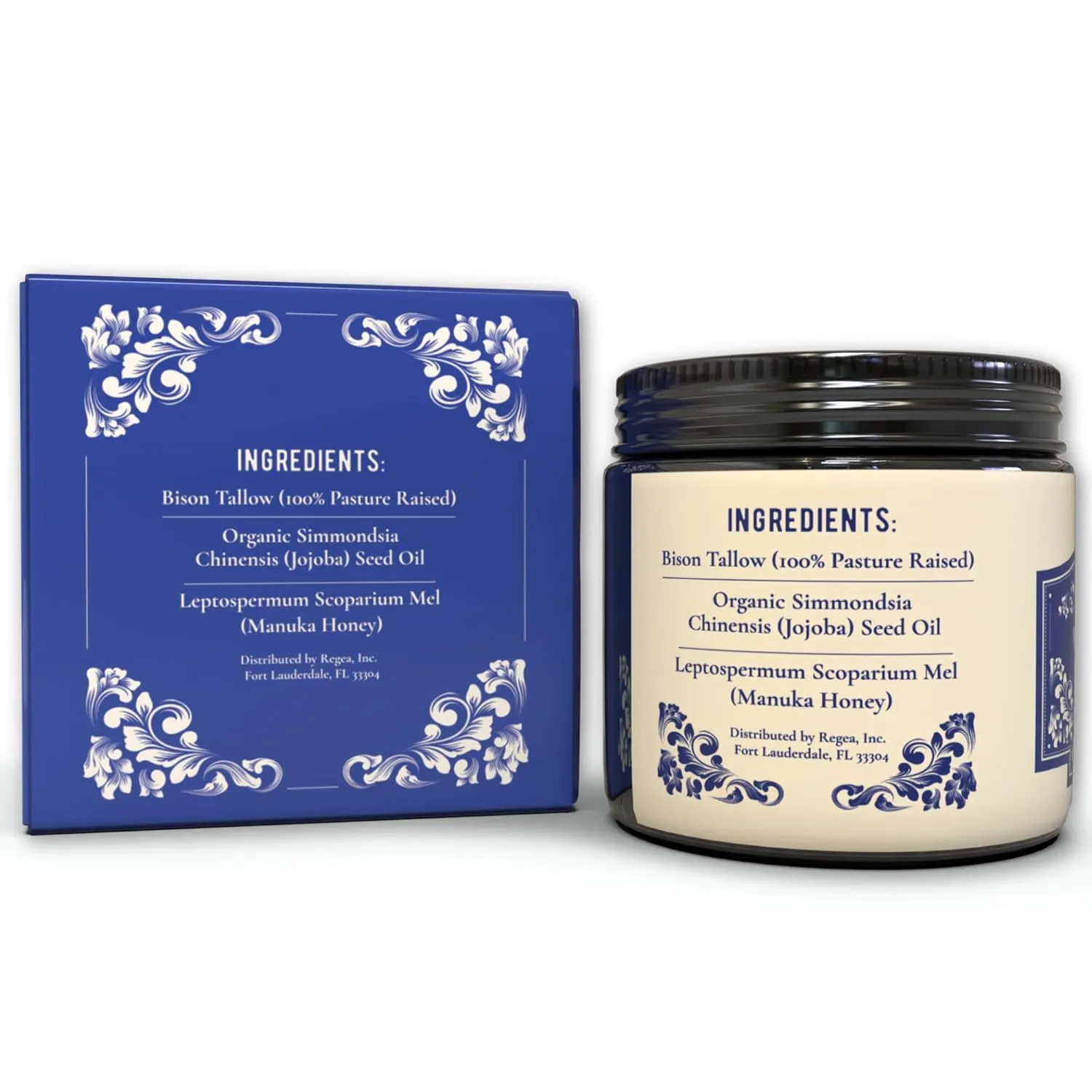 Unscented Whipped Bison Tallow Balm with Manuka Honey & Jojoba Oil - Grass-Fed & Finished Organic Tallow Face Moisturizer - Face & Body Cream for Acne-Prone Skin - Nourishing Skincare - 2.5oz