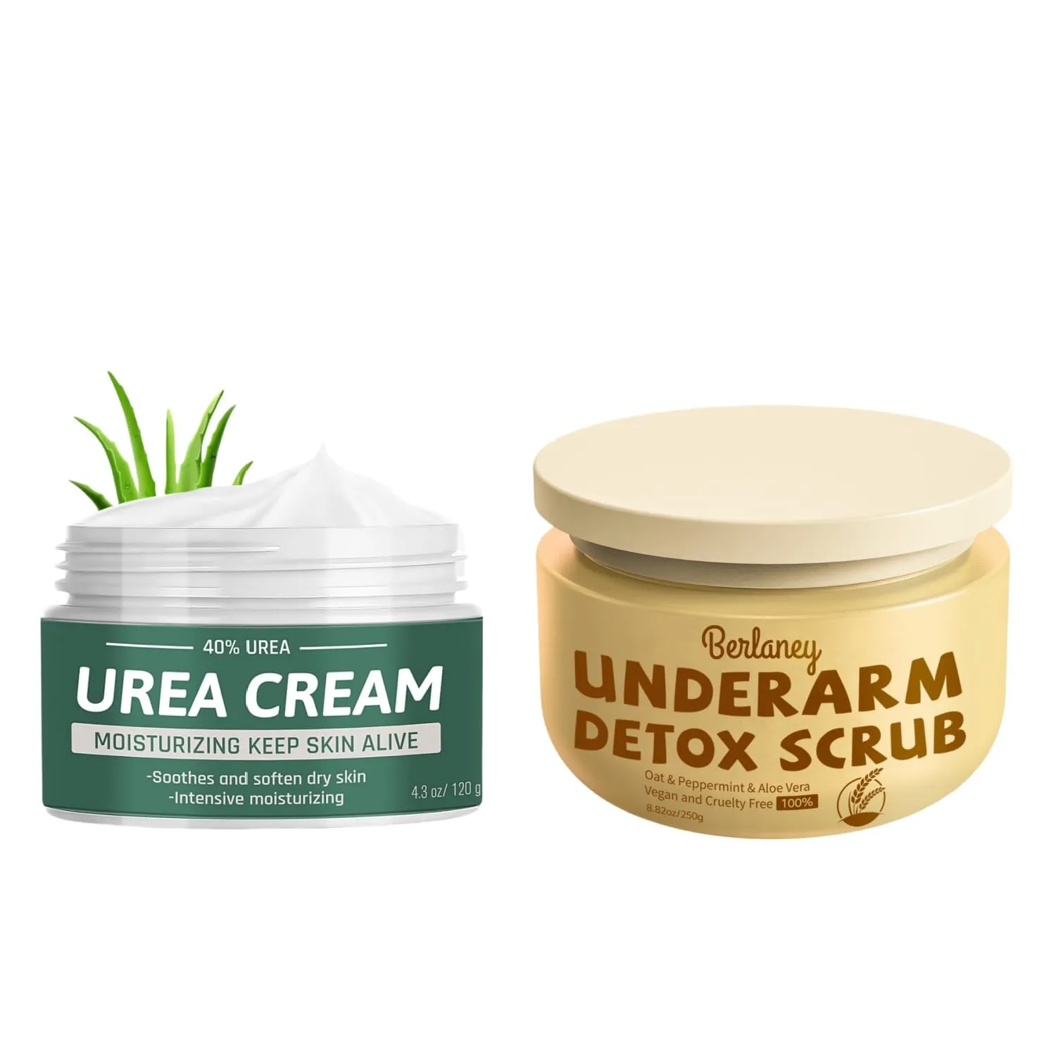 Urea Cream 40 Percent For Feet Maximum Strength with 2% Salicylic Acid 4.3 oz   Oat Armpit Detox Scrub 8.8 oz with Peppermint