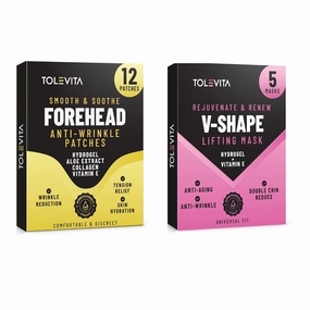 V-Line Lifting Mask & Forehead Wrinkle Patches Bundle | Double Chin Reducer & Forehead Lines Remover | Hydrogel Masks with Vitamin E, Aloe & Collagen - 5 Chin Masks & 12 Forehead Patches