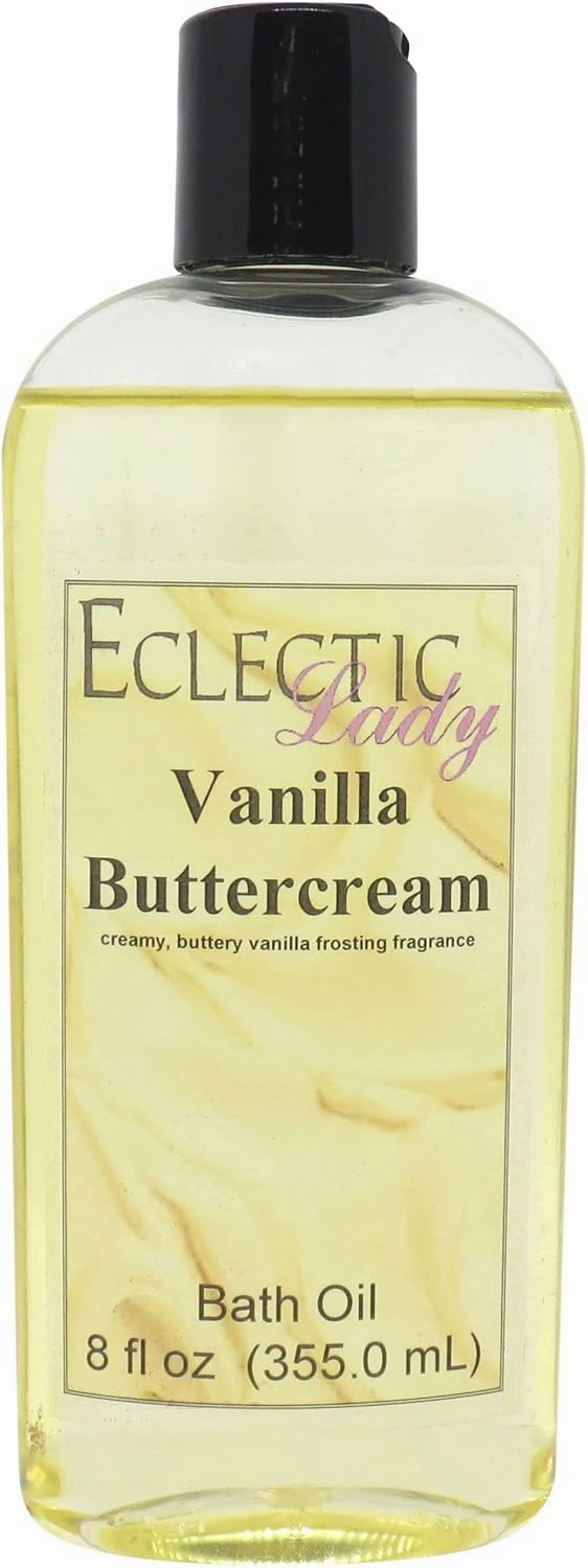 Vanilla Buttercream Bath Oil by Eclectic Lady - Scented Bath Oil - Relaxing & Moisturizing Bathing Oil - Fragrance Body Oil For Dry & Rough Sensitive Skin - Body Daily Nourishing Shower Oil (8 oz)