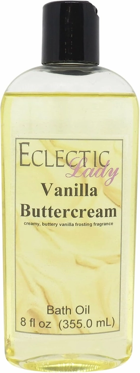 Vanilla Buttercream Bath Oil by Eclectic Lady - Scented Bath Oil - Relaxing & Moisturizing Bathing Oil - Fragrance Body Oil For Dry & Rough Sensitive Skin - Body Daily Nourishing Shower Oil (8 oz)