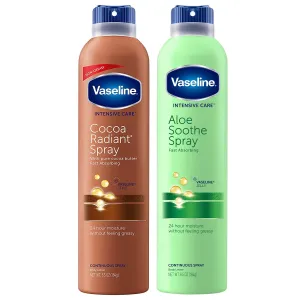 Vaseline Cocoa Radiant Spray   Aloe Soothe Spray Variety 2-Pack – Non-Greasy, Fast-Absorbing All-Over Moisturizer for Dry Skin, 6.5 Oz Ea