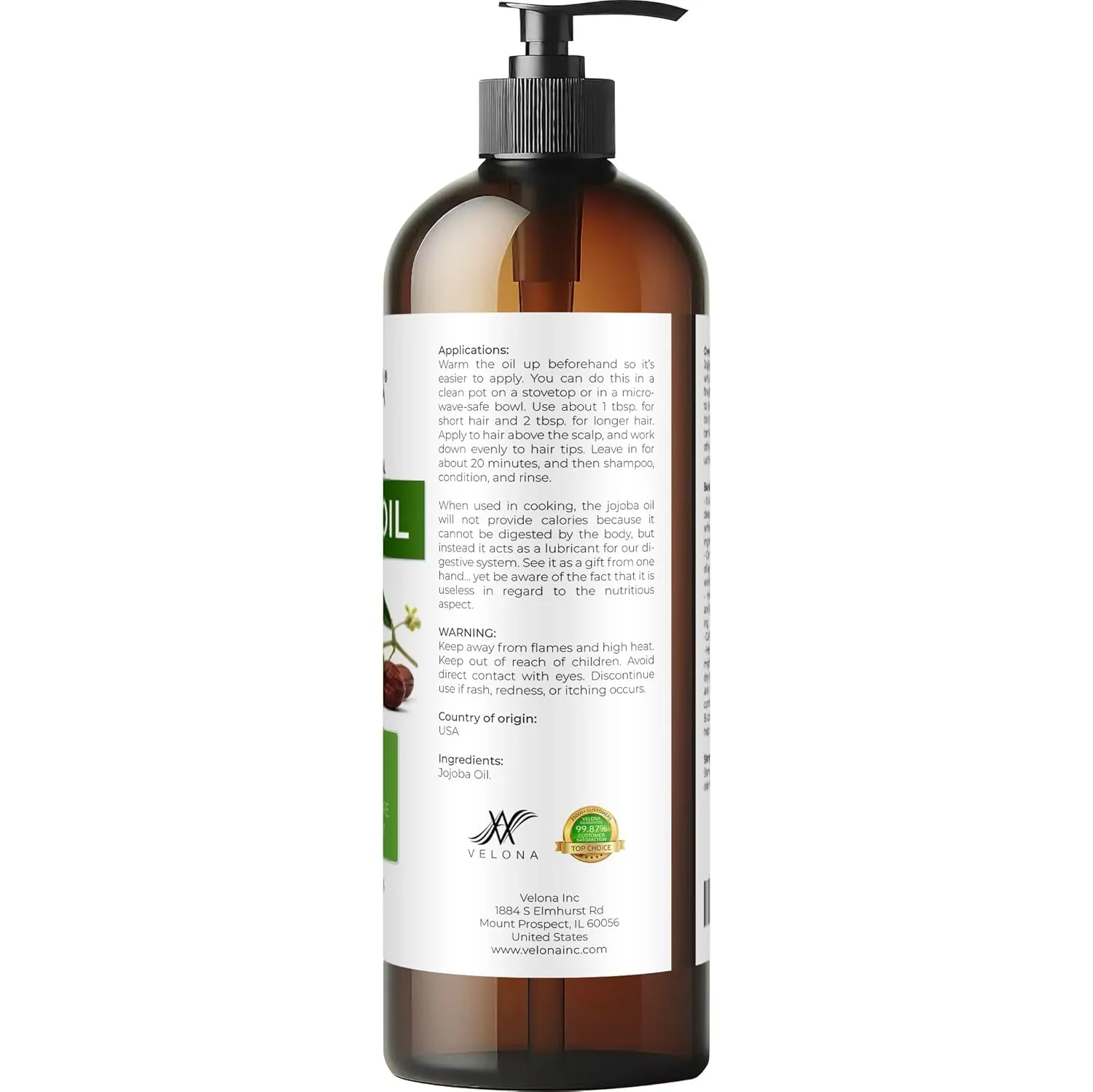 velona Jojoba Oil 16 fl oz | 100% Pure and Natural Carrier Oil | Clear, Refined, Cold Pressed | Moisturizing Face, Hair, Body and Skin Care | Use Today - Enjoy Results