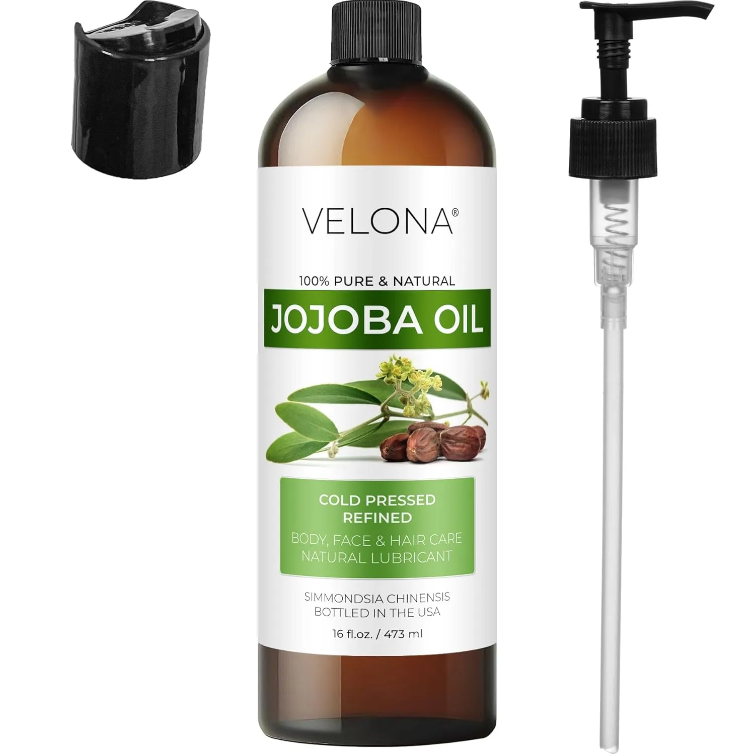 velona Jojoba Oil 16 fl oz | 100% Pure and Natural Carrier Oil | Clear, Refined, Cold Pressed | Moisturizing Face, Hair, Body and Skin Care | Use Today - Enjoy Results