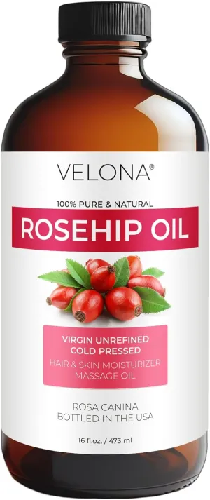 velona Rosehip Oil - 16 Fl Oz in Glass Bottle | 100% Pure and Natural Carrier Oil| Unrefined, Cold Pressed, Hexane Free | Moisturizing Face, Hair, Body, Skin Care, Stretch Marks, Scars…
