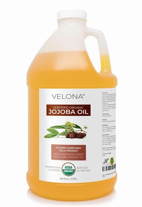 velona Jojoba Oil USDA Certified Organic - 1 Gallon / 128 Fl Oz | 100% Pure and Natural | Golden, Unrefined, Cold Pressed, Hexane Free | Moisturizing Face, Hair, Body, Skin Care