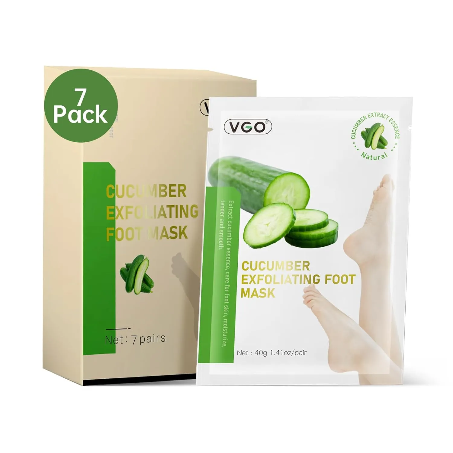 VGO 7 Pack Foot Peeling Mask, Natural Exfoliating Foot Mask, Dead Skin Callus Remover Repair Heels, Smooth Touch Feet, Hydrating Foot Care for Dry Cracked Feet