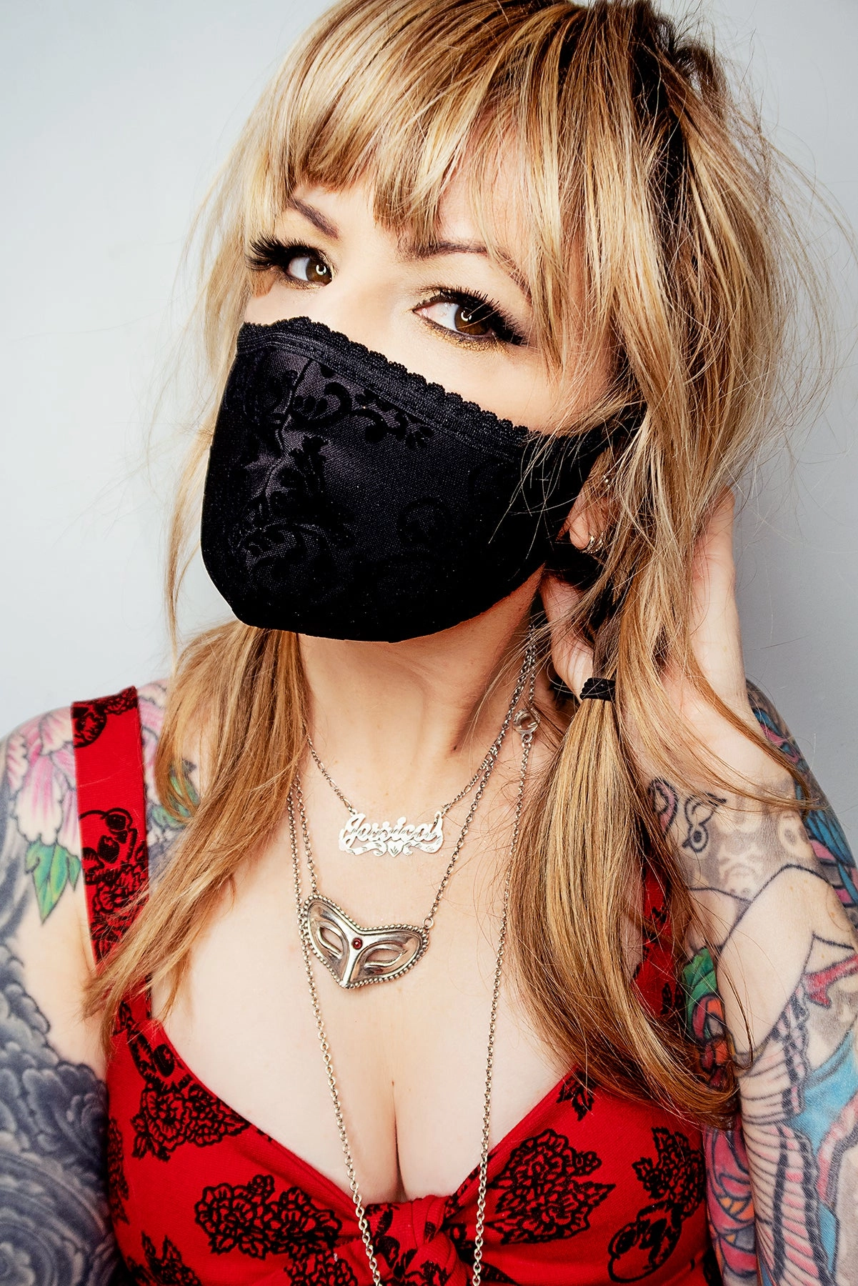 Victorian Gothic Flocked Fabric Mask