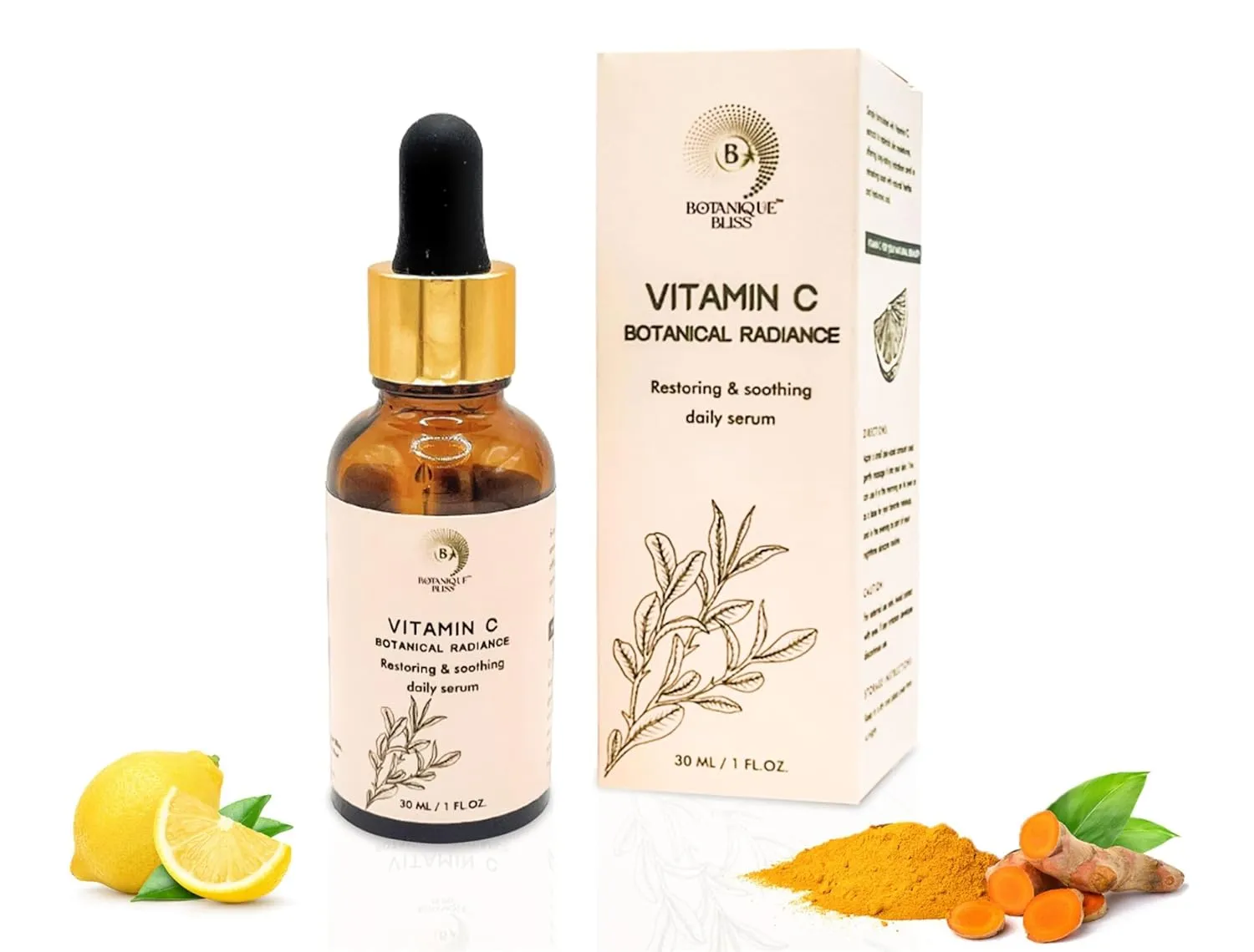 Vitamin C Face Serum - Brightening, Hydrating, Glowing Skin with Hyaluronic Acid, Turmeric, Vitamin E, Green Tea Extract, Anti Aging Facial Serum for Fine Lines & Wrinkles – 1 Fl Oz