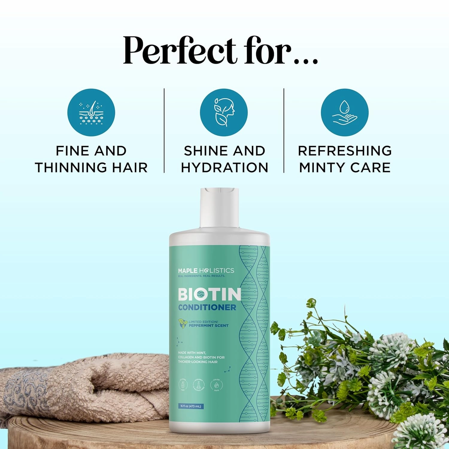 Volumizing Biotin Conditioner for Thinning Hair - Volumizing Conditioner for Fine Thin & Weak Hair - Sulfate Paraben & Silicone Free Hair Conditioner Nourishing Plant Proteins & B Vitamins (Mint)