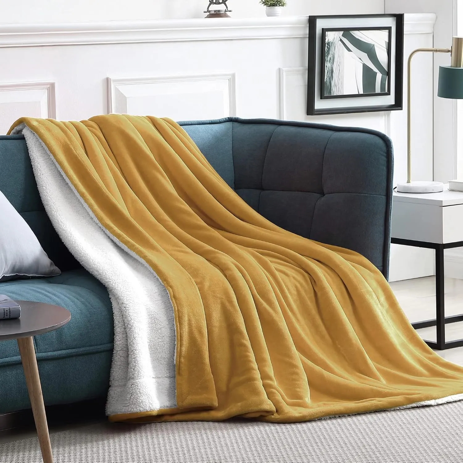 Walensee Sherpa Fleece Blanket (Throw Size 50”x60” Honey Gold) Plush Throw Fuzzy Super Soft Reversible Microfiber Flannel Blankets for Couch, Bed, Sofa Ultra Luxurious Warm and Cozy for All Seasons