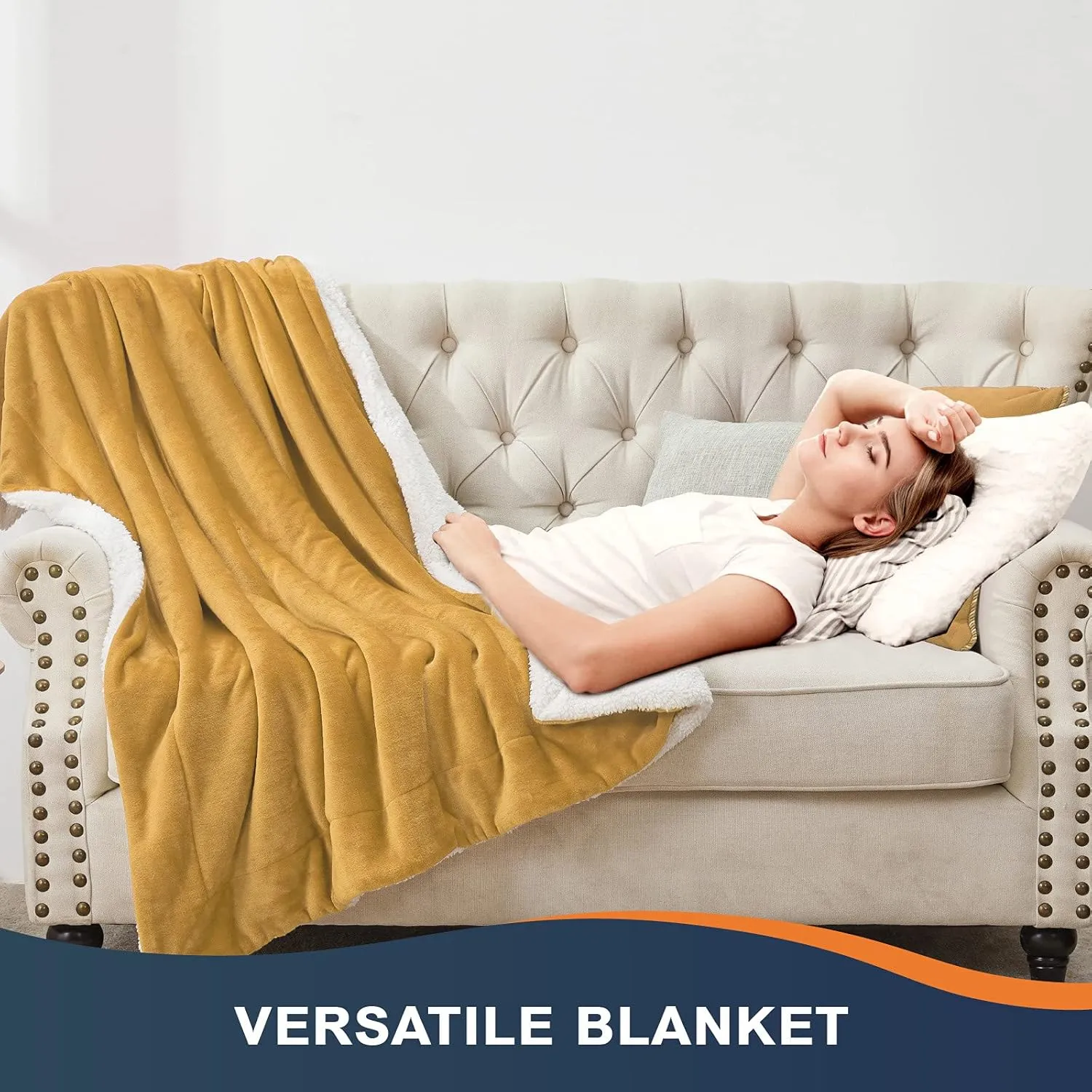 Walensee Sherpa Fleece Blanket (Throw Size 50”x60” Honey Gold) Plush Throw Fuzzy Super Soft Reversible Microfiber Flannel Blankets for Couch, Bed, Sofa Ultra Luxurious Warm and Cozy for All Seasons