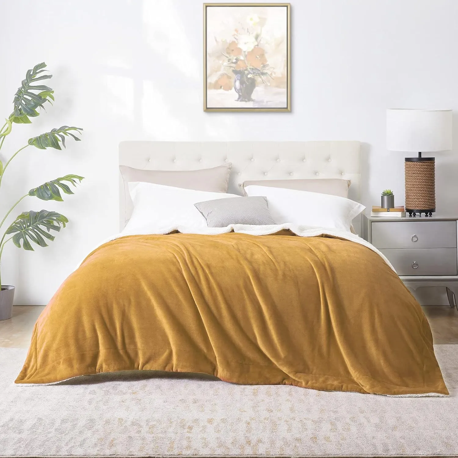 Walensee Sherpa Fleece Blanket (Throw Size 50”x60” Honey Gold) Plush Throw Fuzzy Super Soft Reversible Microfiber Flannel Blankets for Couch, Bed, Sofa Ultra Luxurious Warm and Cozy for All Seasons