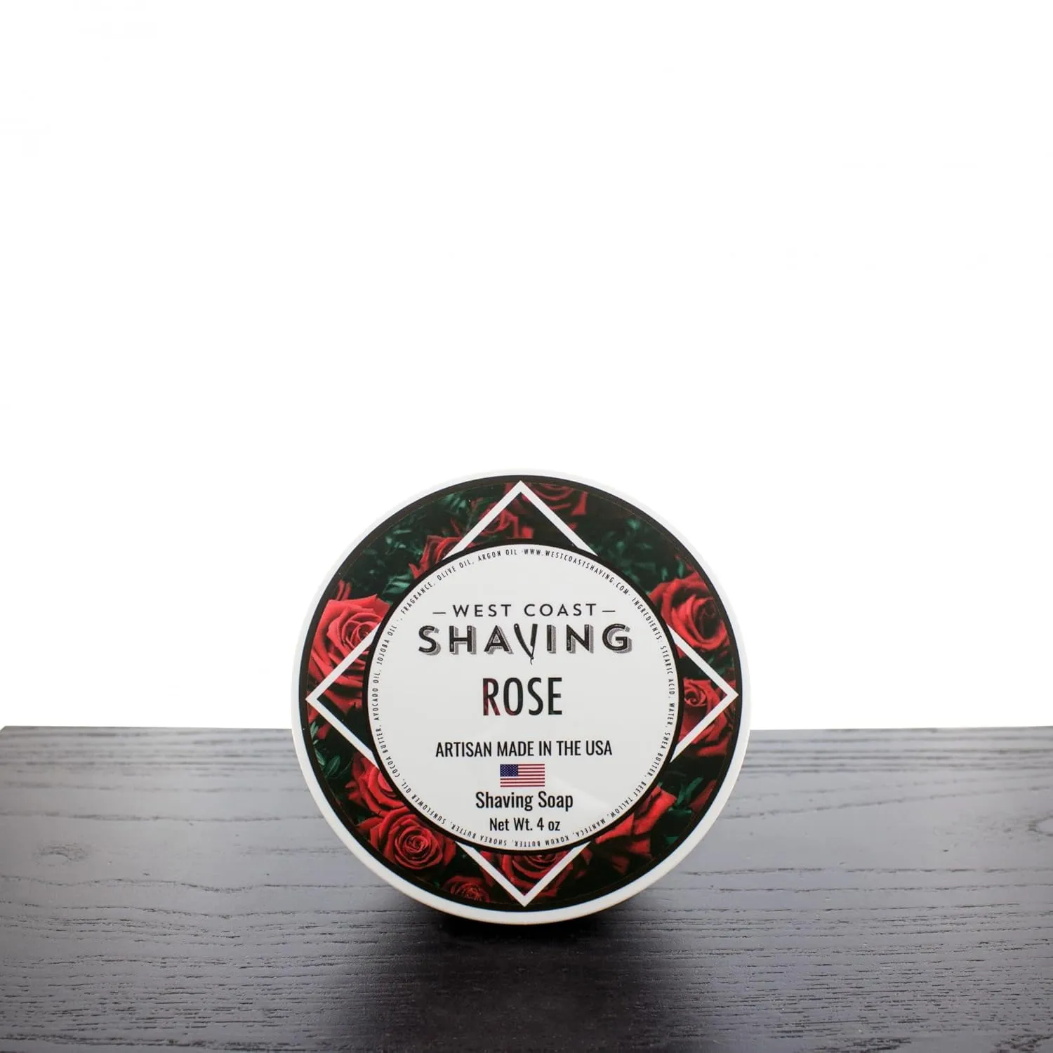 West Coast Shaving Rose Scented Shaving Soap, Tallow Based, Skin Nourishing Butters and Oils, 4 oz.