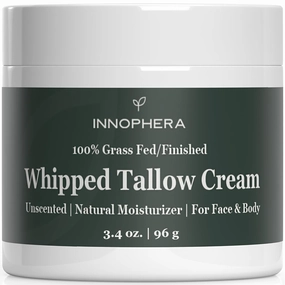Whipped Beef Tallow Cream for Skin Care ‒ Grass Fed & Grass Finished ‒ 100% Natural Moisturizer for Sensitive Skin ‒ Handmade Face & Body Lotion ‒ Unscented & Odorless ‒ 3.4 oz.