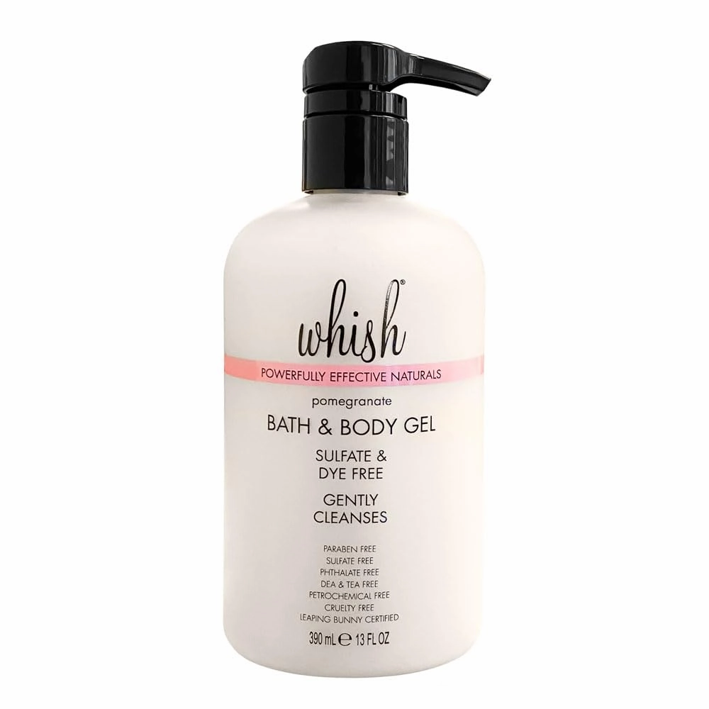 Whish Beauty Bath & Body Gel - Moisturizing Body Wash for Women - Gentle On Sensitive Skin - Shower Gel infused with Shea Butter & Aloe - Sulfate & Paraben Free - Pomegranate - 13 fl oz