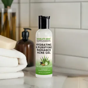 World's Best Supplements Hydrating & Purifying Radiance Acne Gel | 2.2 oz | Aloe Vera, Tea Tree Oil & 2% Salicylic Acid | Clears Acne, Purifies Pores, Soothes Redness, Moisturizes