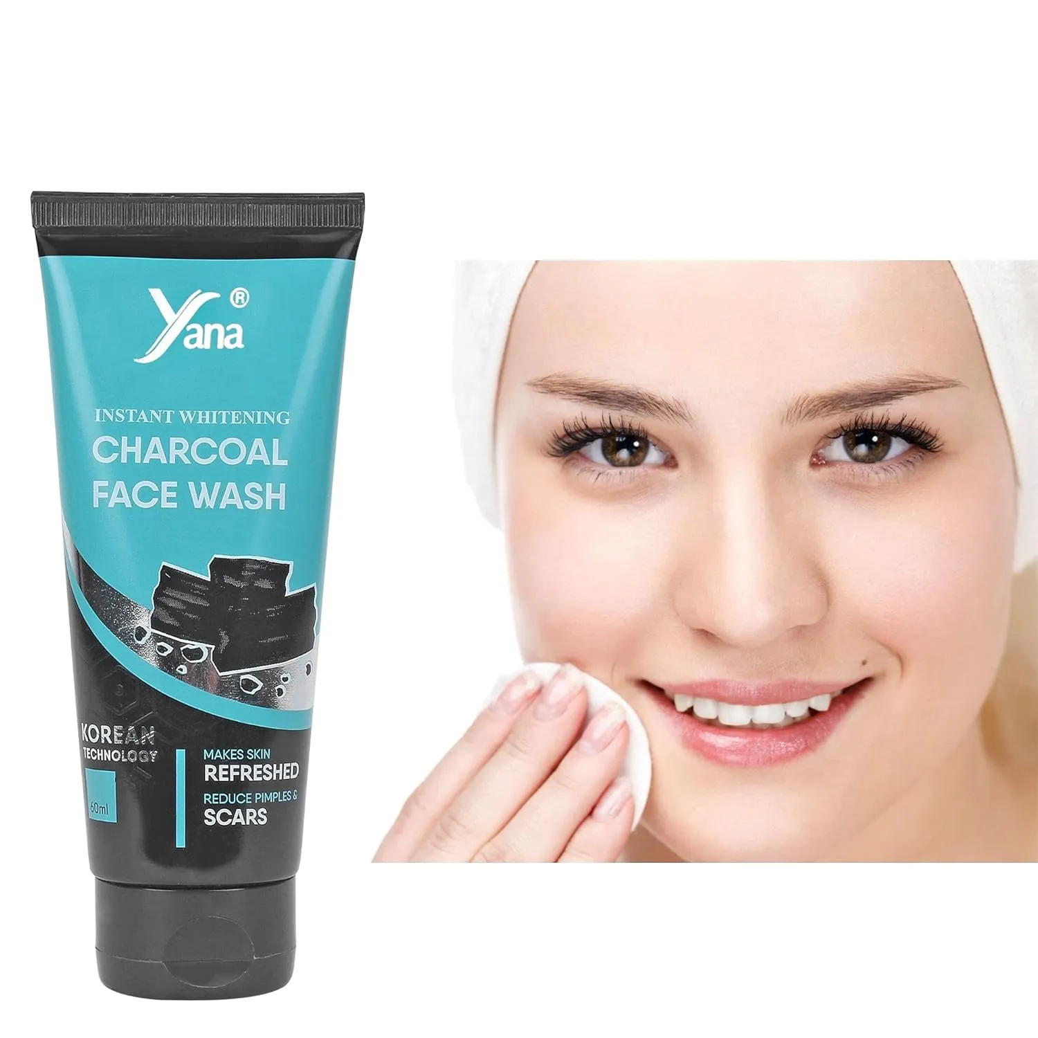 Yana Charcoal Face Wash travel size & Cleanser Reduce Dark Spots For Women By Korean Technoloy | Charcoal Face Wash Scrub | Side-effect Free