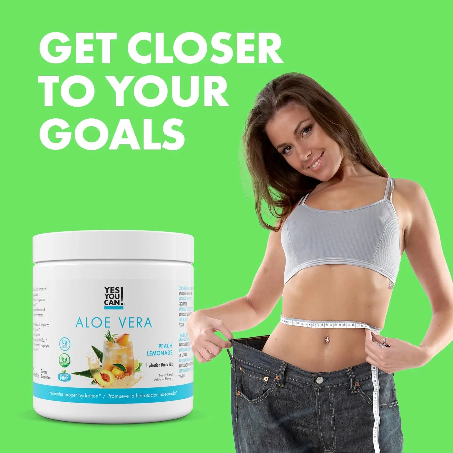 Yes You Can! Organic Aloe Vera Powder Drink Mix - Hydration Booster Infused with Pure Aloe Juice - Delicious Flavors - Made in USA - Antioxidant Rich - Peach Lemonade Flavor - 40 Servings Per Canister