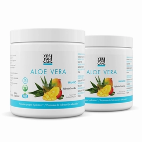 Yes You Can! Organic Aloe Vera Powder Drink Mix - Hydration Booster Infused with Pure Aloe Juice - Delicious Flavors - Made in USA - Antioxidant Rich - Mango Flavor - 40 Servings Per Canister (2 Pack)