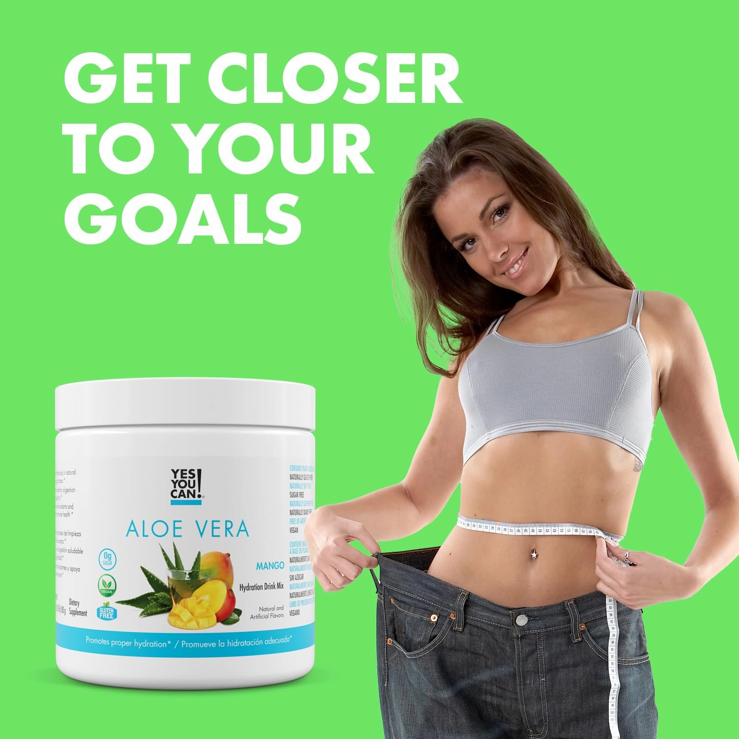 Yes You Can! Organic Aloe Vera Powder Drink Mix - Hydration Booster Infused with Pure Aloe Juice - Delicious Flavors - Made in USA - Antioxidant Rich - Mango Flavor - 40 Servings Per Canister (2 Pack)