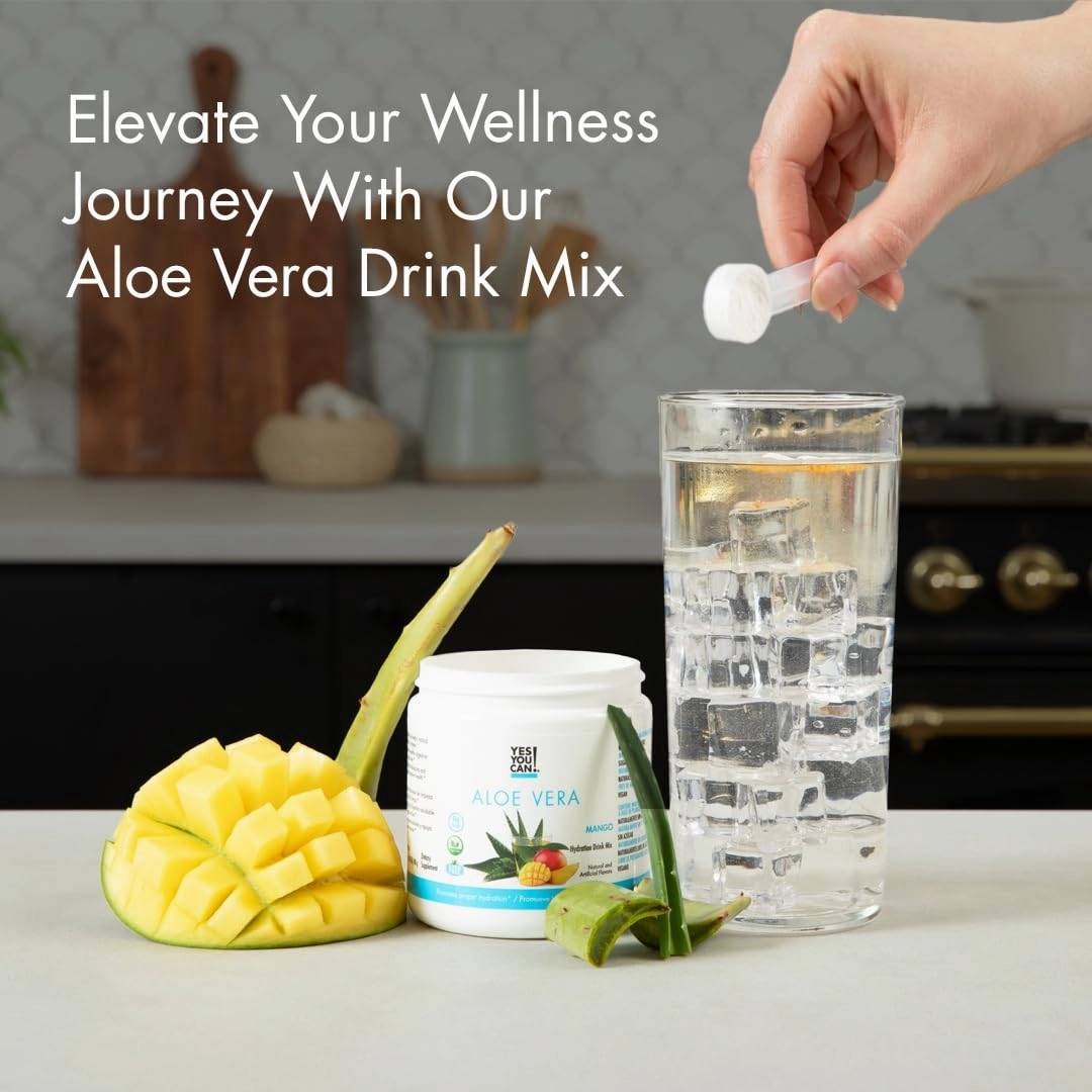 Yes You Can! Organic Aloe Vera Powder Drink Mix - Hydration Booster Infused with Pure Aloe Juice - Delicious Flavors - Made in USA - Antioxidant Rich - Mango Flavor - 40 Servings Per Canister (2 Pack)