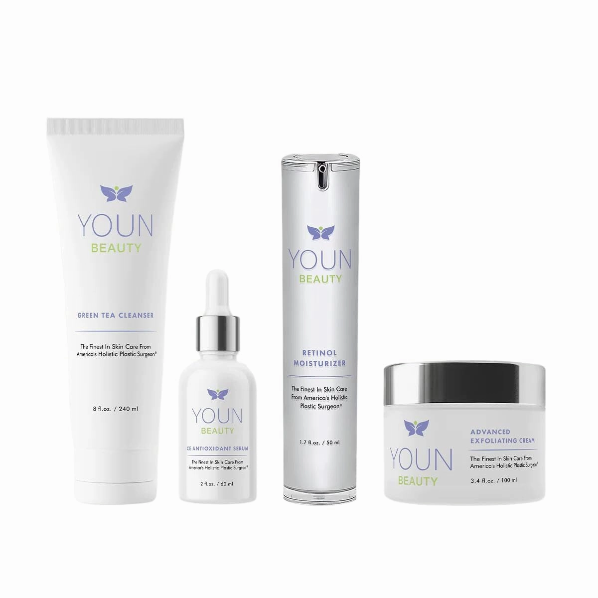 YOUN Beauty 2 Minutes 5 Years Younger Skin Care System by Dr. Anthony Youn – Anti-Aging Skincare Set: Vitamin C Serum, Retinol Moisturizer, Green Tea Facial Cleanser & Wash-Off Exfoliating Cream