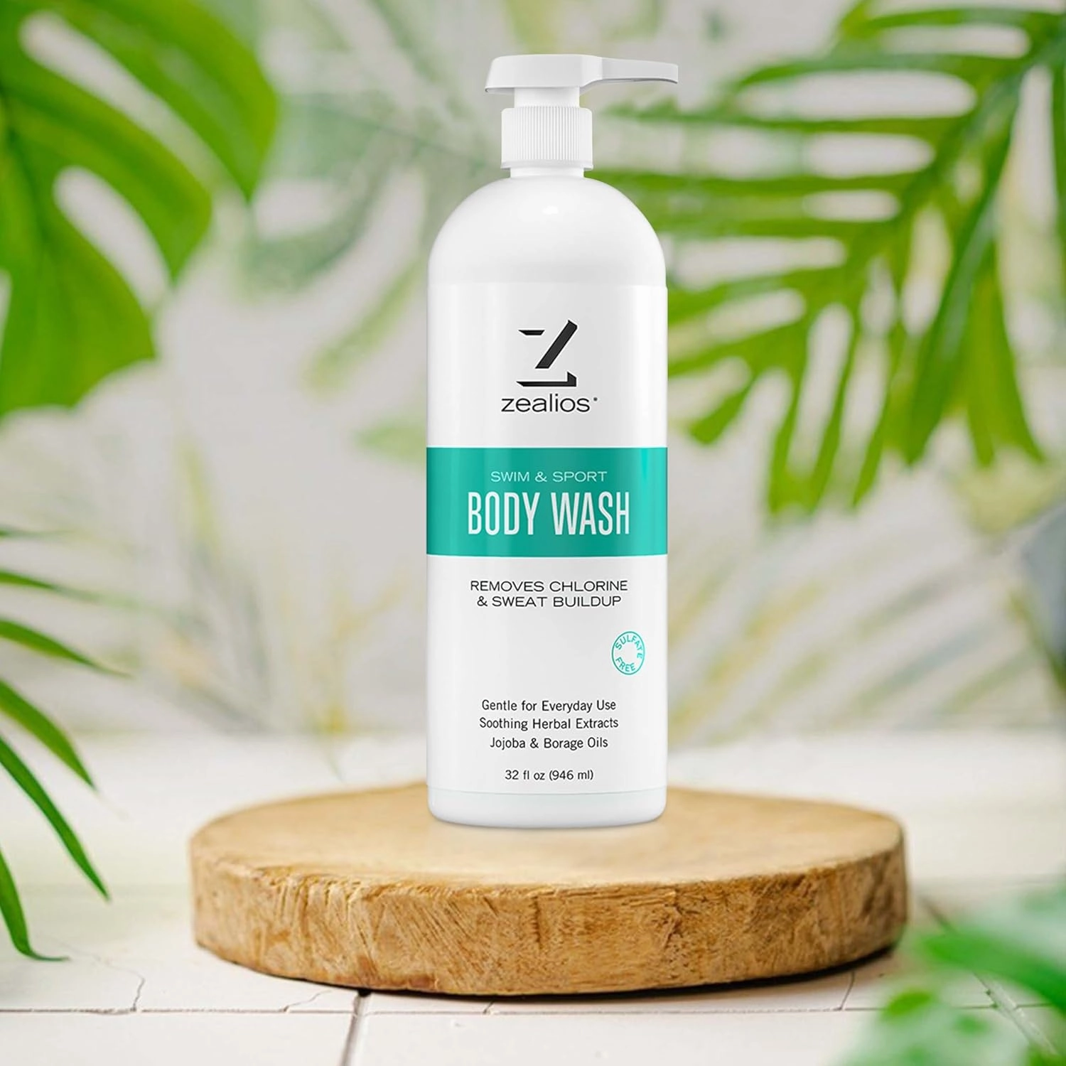 Zealios Swim & Sport Body Wash for Swimmers & Athletes 32oz Skin Care Solution for Men & Women, Removes Chlorine, Sweat & Odor, Provides Cleansing and Hydration from Pool Chemicals, Light Citrus Scent